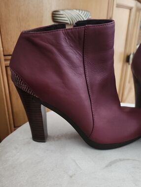 Tsubo Plum Leather Ankle Booties with Stacked Heel